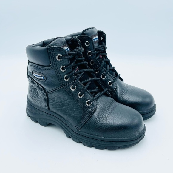 Skechers Workshire Peril ST Black Relaxed Fit Leather Steak Toe High Top Boots - Picture 1 of 9